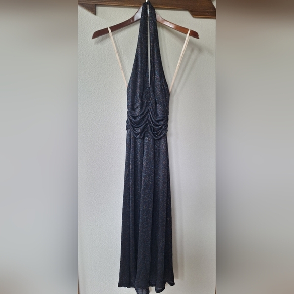 BCBG MAXAZRIA Womens Black Rainbow Sparkle Long Halter Dress. Size S - Picture 1 of 10